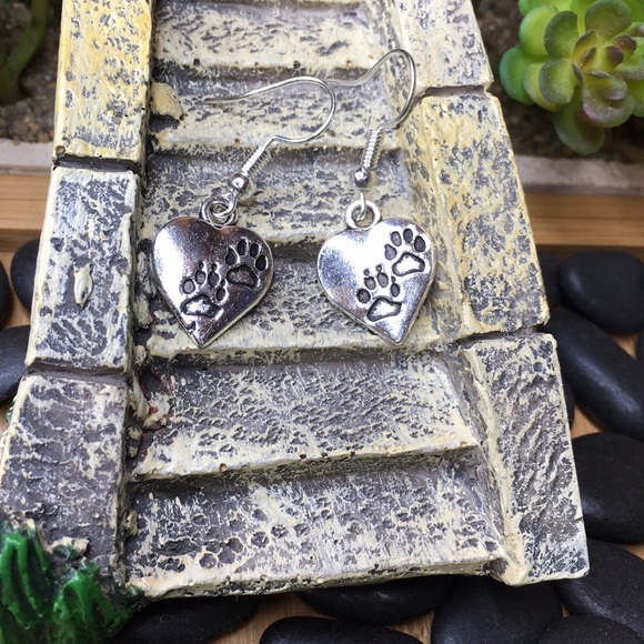Paw Print Heart Earrings - Picture 10 of 12